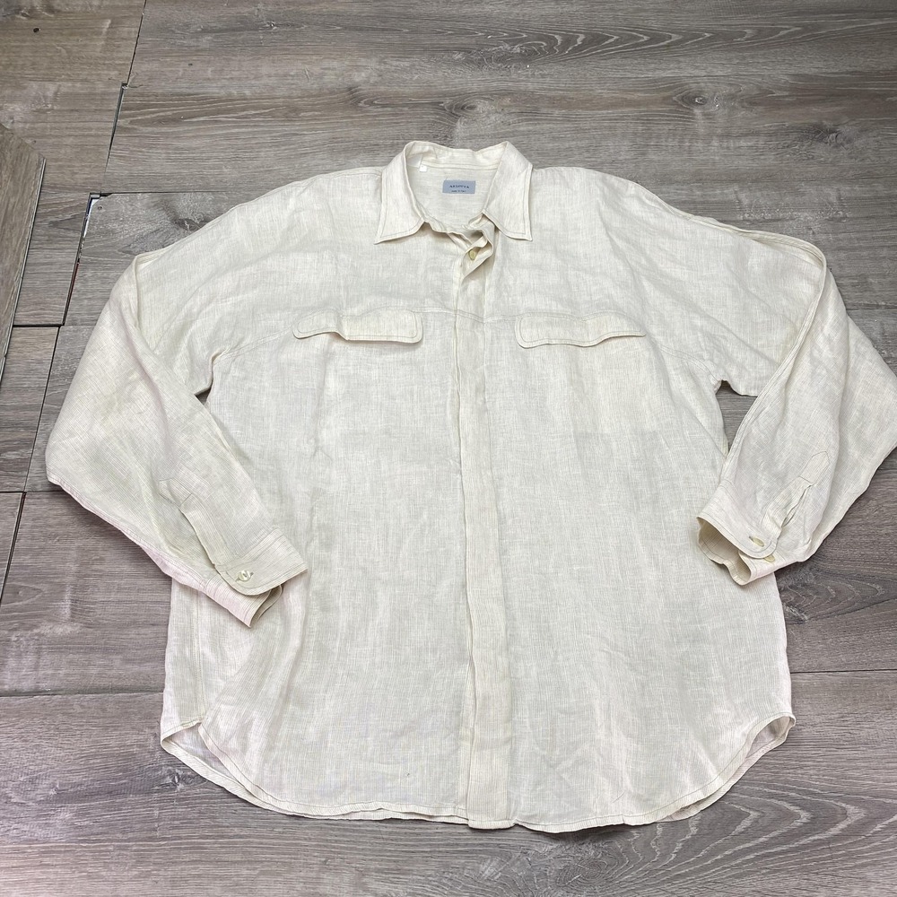 Arlotta‎ Shirt Mens XL White Linen Long Sleeve Button Up Made In Italy Casual